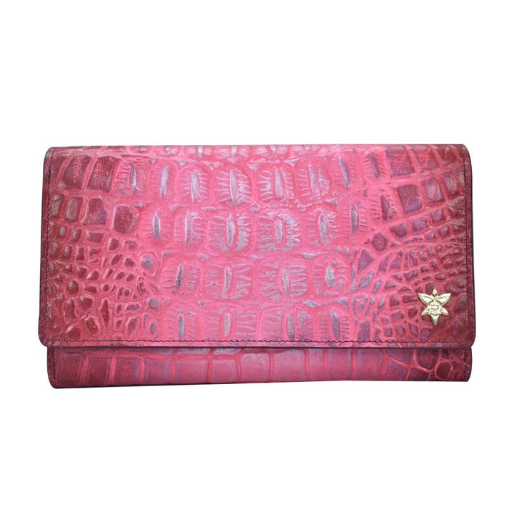 Croc Embossed Leather Three Fold Wallet - 1150 for wholesale by Anuschka | Vanya Lara (USA)