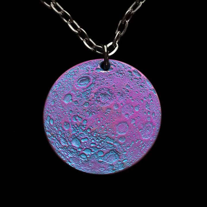 Shire Post Mint - Wholesale Pendant/Charm Necklace - Blurple Moon Necklace - 1 " Pendant - Realistic Blue and Pur