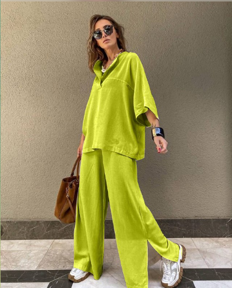 Meyran - Vendita all'ingrosso Completo top e pantaloni (NON loungewear) - Donna - Completo in lino oversize a due pezzi1