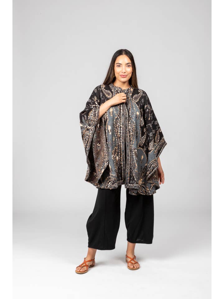 Windhorse Trading Inc - Wholesale Poncho - Women's - Paisley Embroidered Poncho. VP1114
