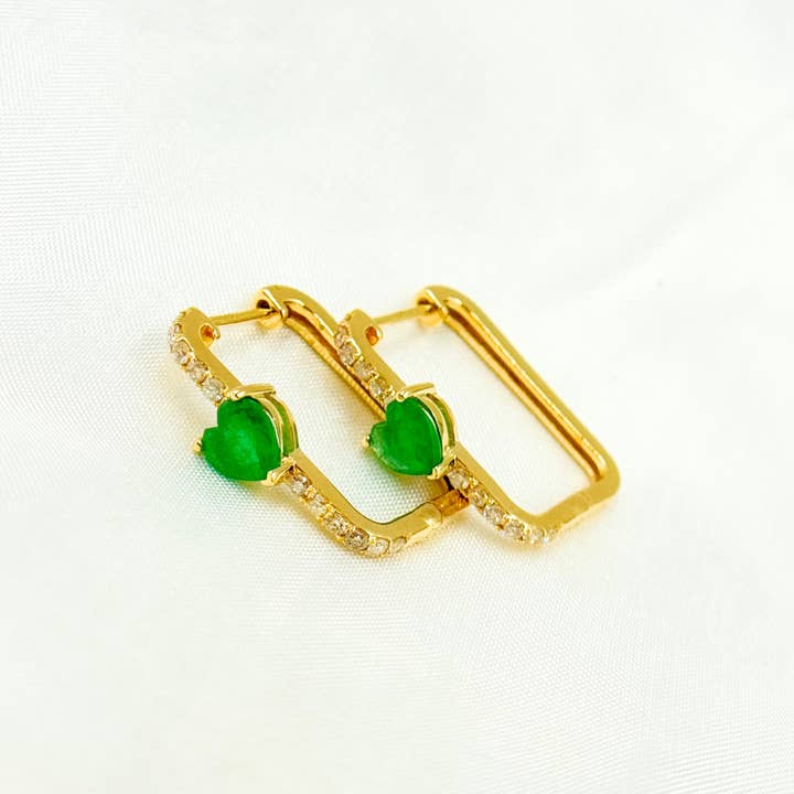 CE96338. Orecchini rettangolari a cuore con diamanti e pietre preziose in oro massiccio 14K per la vendita all'ingrosso da parte di Tresor Jewelry Inc.