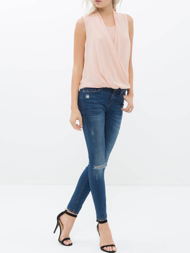 Ro & De Surplice Sleeveless Blouse In Blush for wholesale on Faire