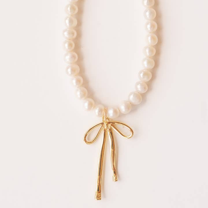 Bow Pearl Necklace for wholesale by Lace & Pearls Jewelry