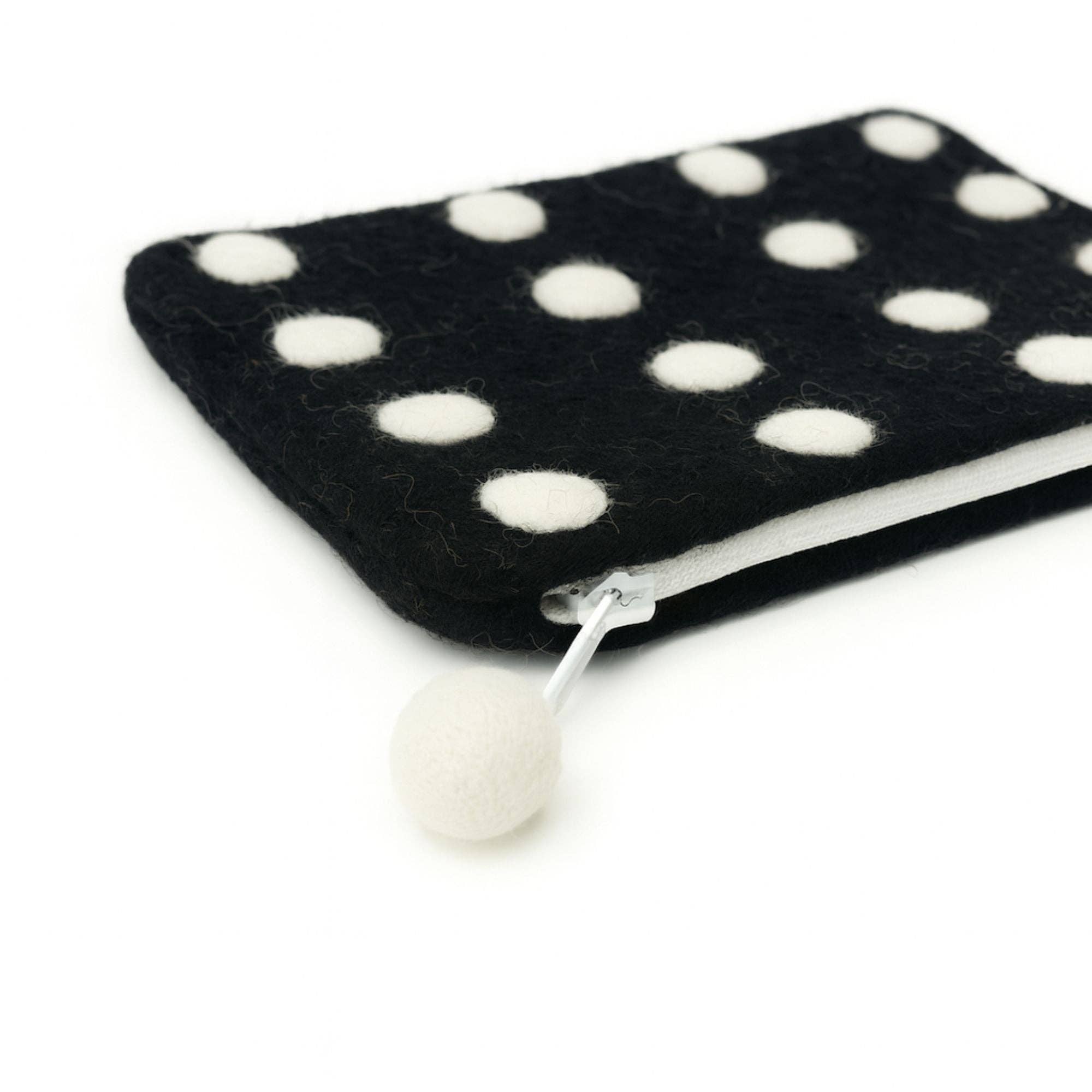 Global Crafts - Wholesale Pouch - Women's - Domino Felt Zipper Pouch, Black1