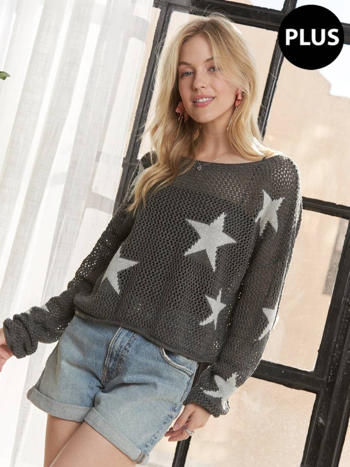 PULL EN MAILLE LÉGÈRE ET AMPLE GRANDE TAILLE - CESW3834X pour la vente par ADORA LA