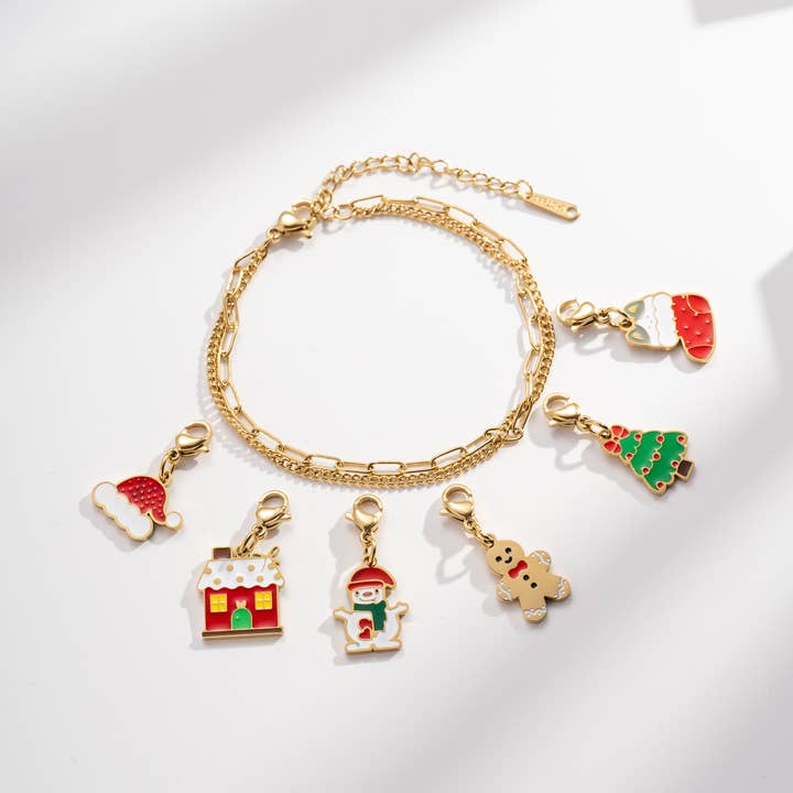 COSMOS - Wholesale Charm/Dangle Bracelet - Double Tour Rectangular Link Charm Holder Steel Bracelet0