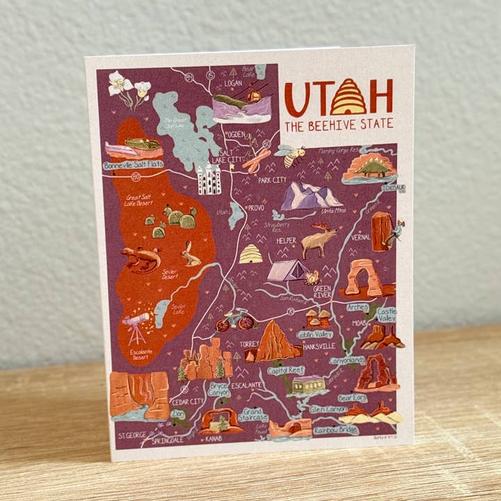 Quirks of Art co. - Wholesale Stationery/Notecard Set - Illustrated Utah Map Stationary | The Beehive State