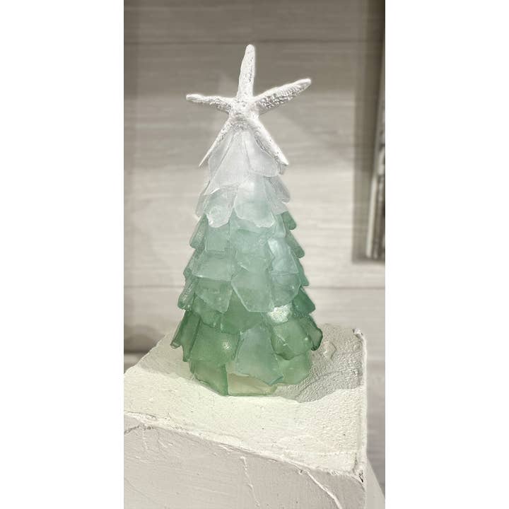 A SEAGLASS CREATION/SALTY SIGNS DESIGNS - Wholesale Christmas Decoration - Mini Seaglass Christmas Tree No Lights Resin Starfish, 6 in14
