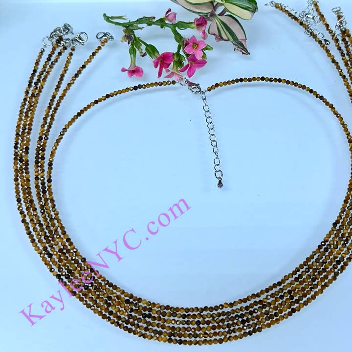 2mm Natural Tiger Eye Necklaces Crystals Healing Energy for wholesale by KayleeNYC