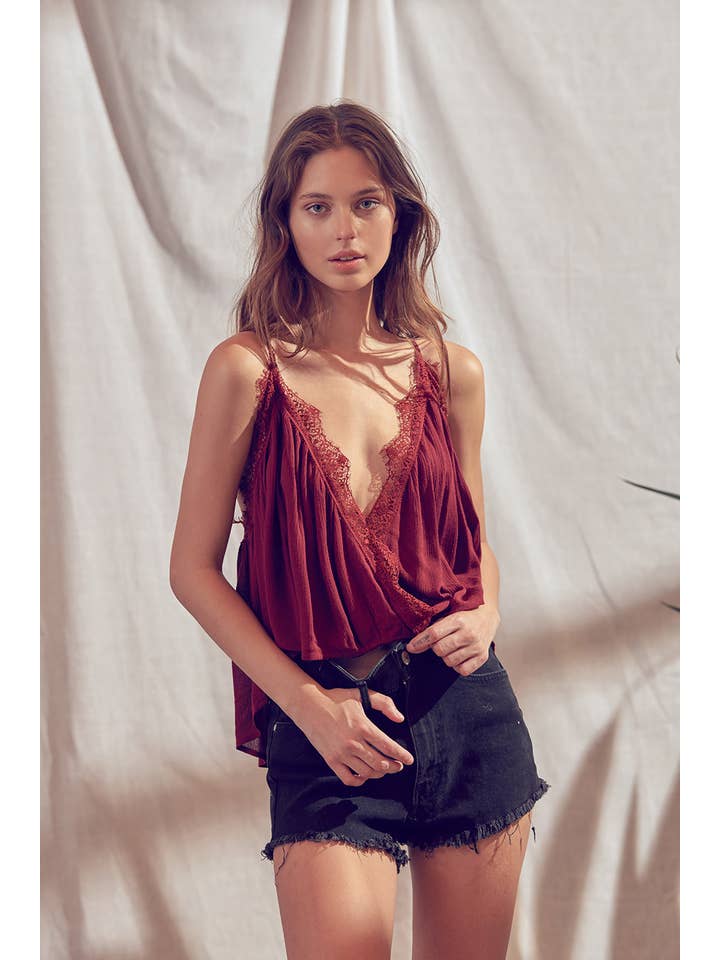 Wine ST2665- Hi-Lo Hem Cami Top for wholesale on Faire