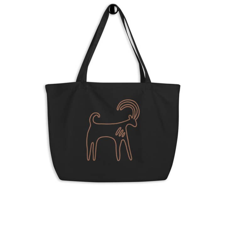 Grand sac fourre-tout biologique 🍃 100% coton biologique - Nubian Ibex Petroglyph pour la vente par The Shamal