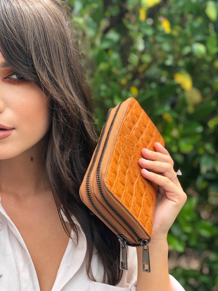 Carteira Giana Exotic Pequena com Fecho Duplo por atacado de Charlie Leather