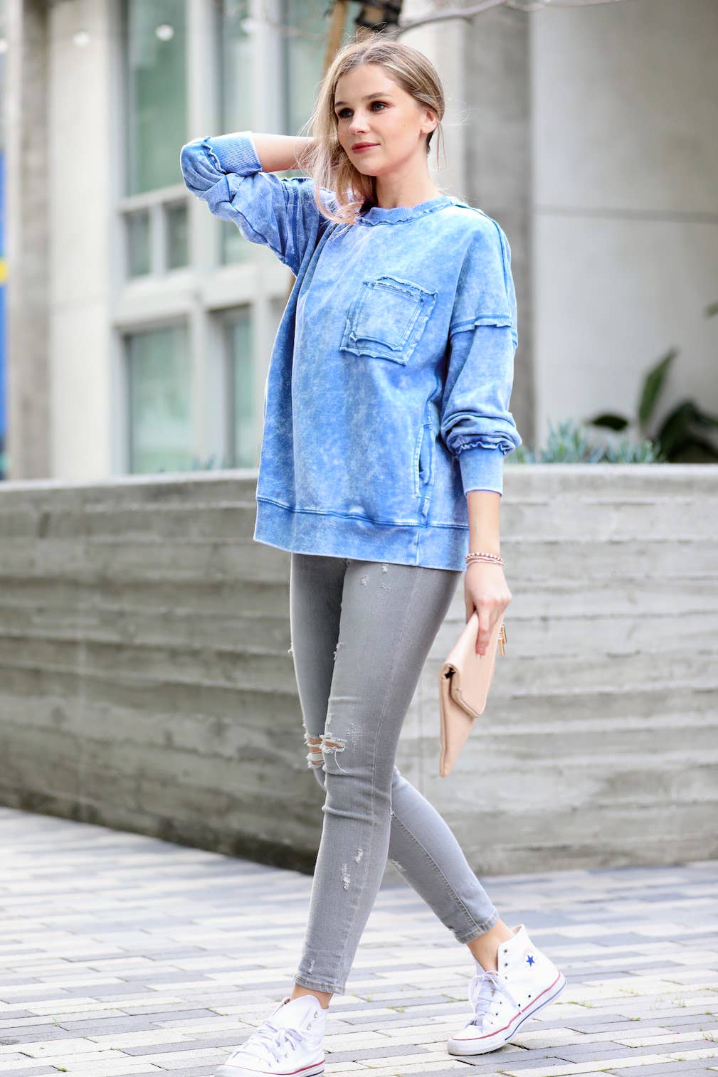 42POPS - Vendita all'ingrosso Felpa - Donna - Pullover in French Terry lavaggio acido.2