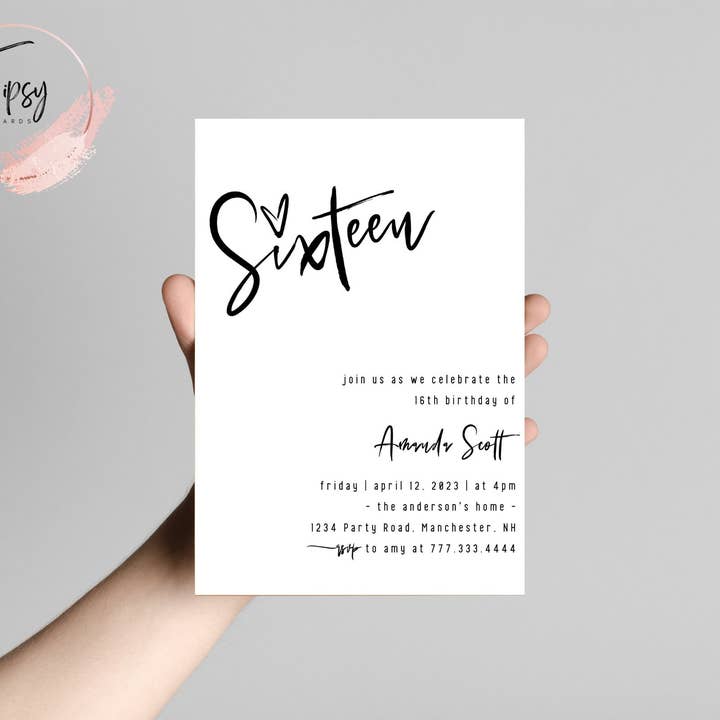 Convite Sweet Dezasseis Aniversários por atacado de TipsyCards
