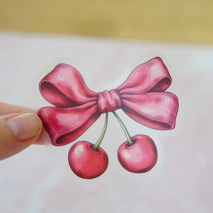 Forest Cove Home - Wholesale Sticker - Cherry Bow Coquette Sticker - 3"