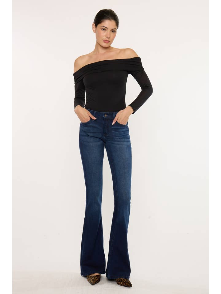 DARK OPEN PACK MID RISE FLARE JEANS-KC6102D-OP for wholesale on Faire2