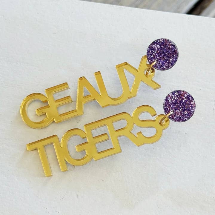 Geaux Tigers Acrylic Earrings for wholesale by Nola Mercantile