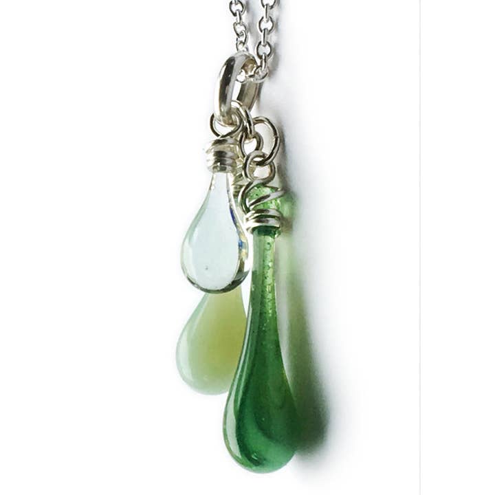 Trio Glass Teardrop Cluster Necklace - Spring Greens for wholesale by Sundrop Jewelry