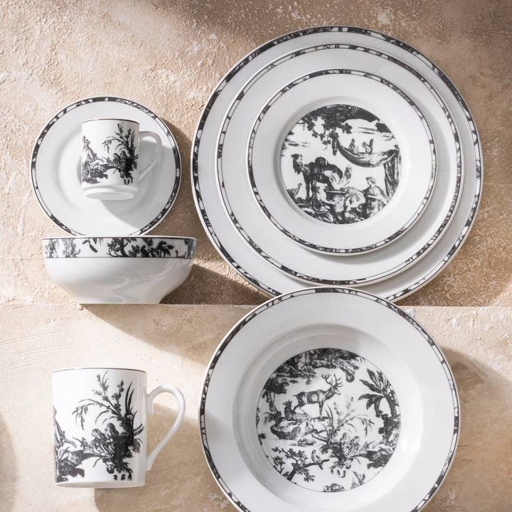 Toile de Jouy: The Four Parts of the World, Dark Gray for wholesale by PILLIVUYT