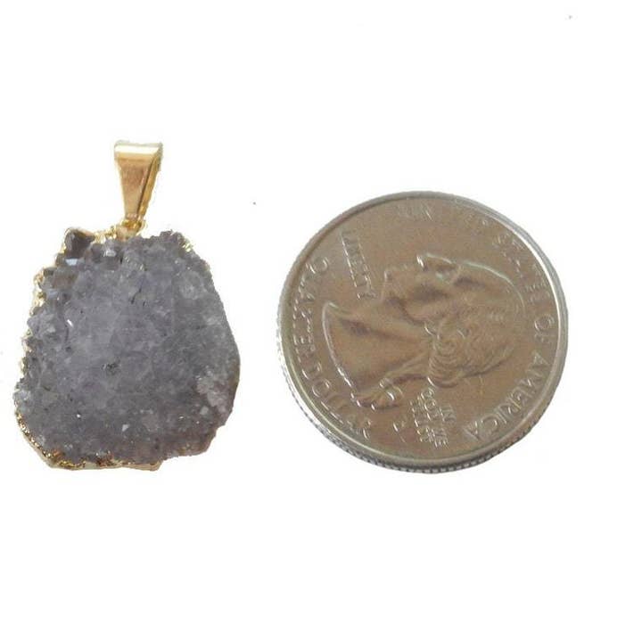 Rock Paradise - Wholesale Individual Charm/Pendant - Amethyst Druzy Crystal Pendants with 24k Gold Edge3