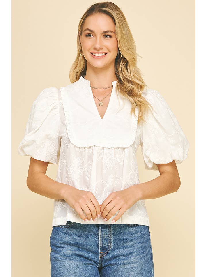 PINCH - Wholesale Blouse - Women's - EYELET BALLOON SLEEVE BLOUSE TOP