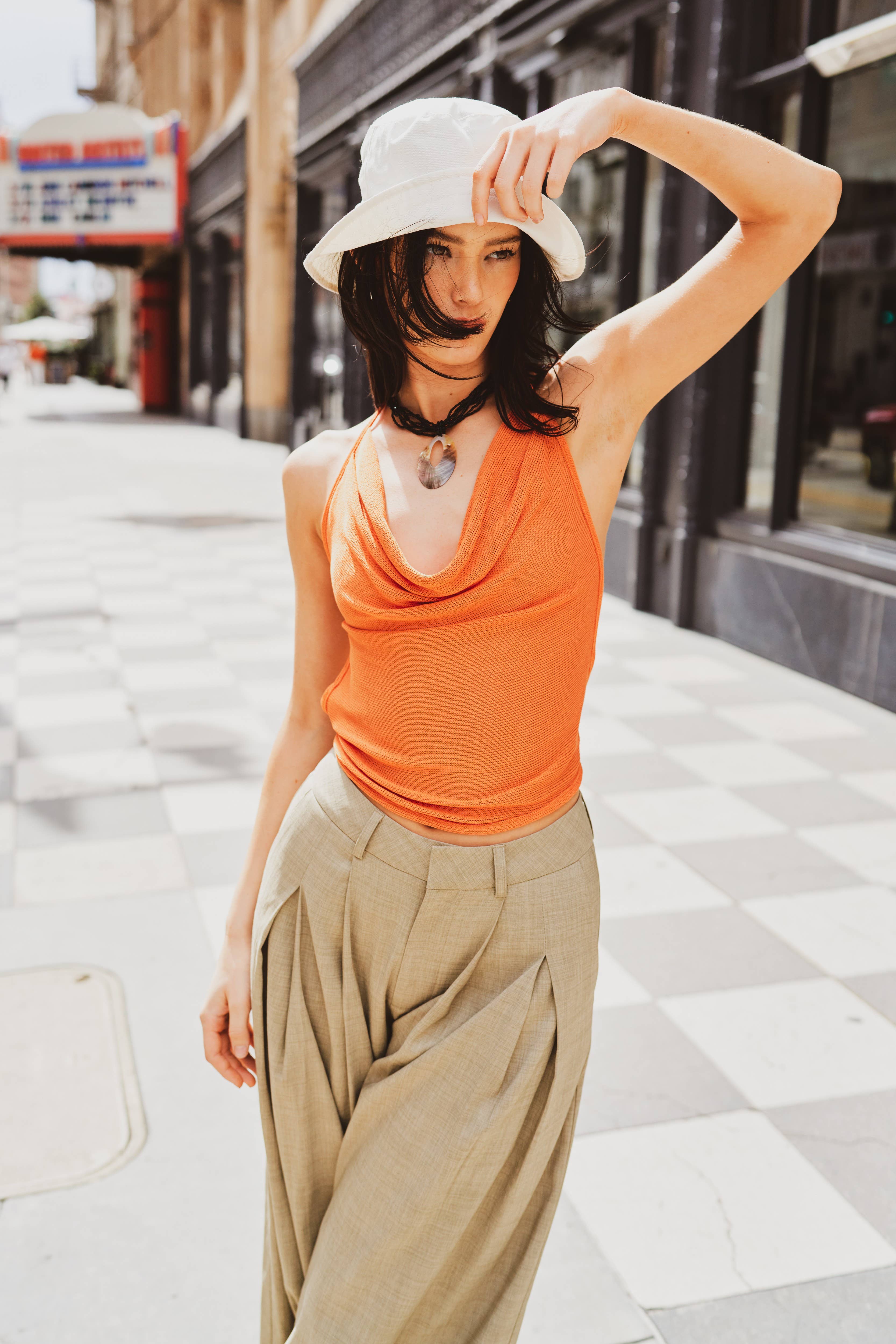 Mimosa - Wholesale Tank Top - Women's - Cowl Neck Open Back Tie Tank Top5