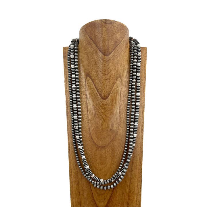 Western Elite Jewelry - Wholesale Beaded/Pearl Necklace - NKS230812-01        31 inches silver Navajo pearl with white stone beads Necklace0