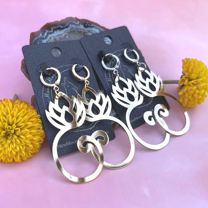 Lotus statement earrings for wholesale by New Moon Magic Studio