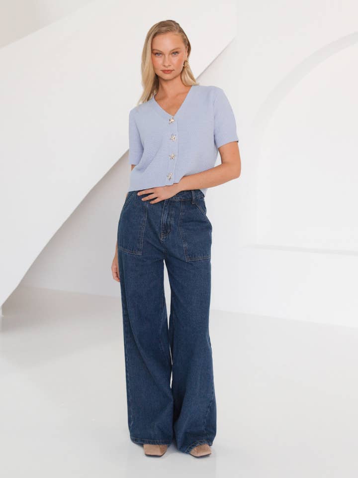 Global Fashion House - Wholesale Knit Top - Women's - GOLD STARFISH BUTTON KNIT TOP1