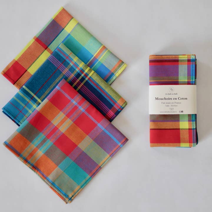 Lote de 3 pañuelos de algodón a cuadros, Surtido 1 para venta al por mayor de De Bulle en Bulle