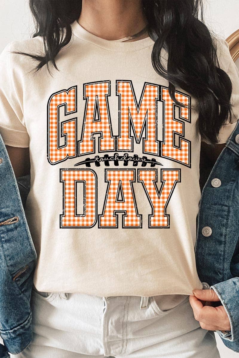 COLORBEAR - Wholesale T-Shirt (Graphic) - Women's - Orange Gingham Game Day Graphic Tee23
