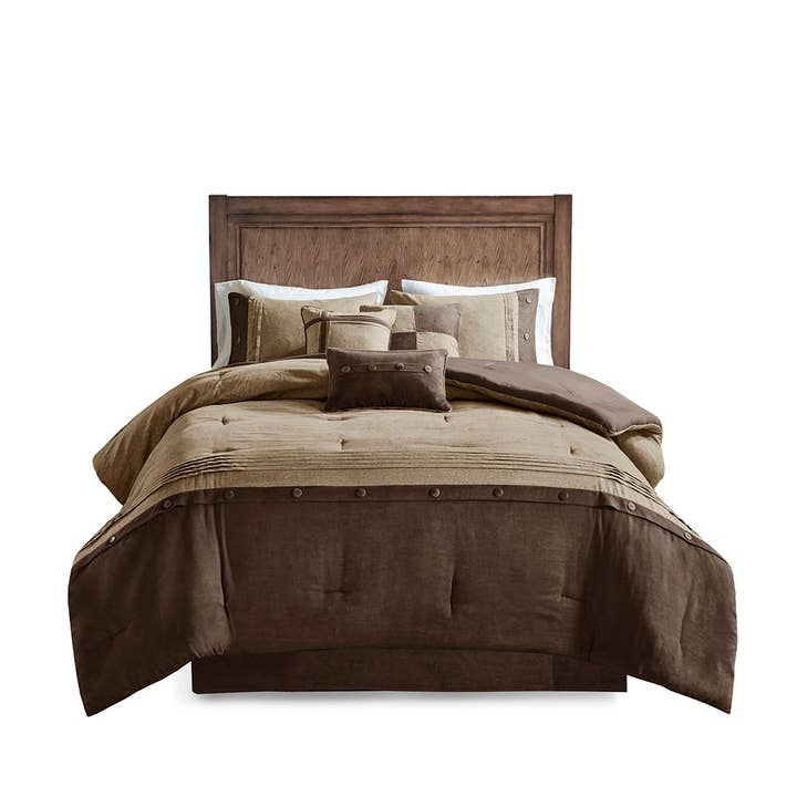 Olliix - Wholesale Bedding Set - Lodge Cabin Microsuede 7-Piece Comforter Set, Brown12