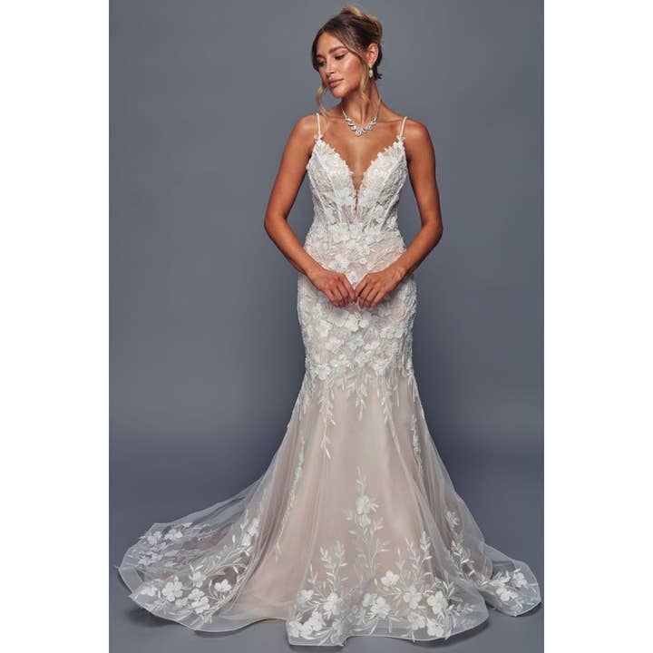 Ärmelloses Trompeten-Hochzeitskleid mit schmalen Trägern für den Großhandel von Babyfox Apparel