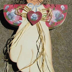 Country Crafts Mauve Angel de 59 m sobre alambre con corazón de yute y rafia para venta al por mayor de Nannie and B's Crafts