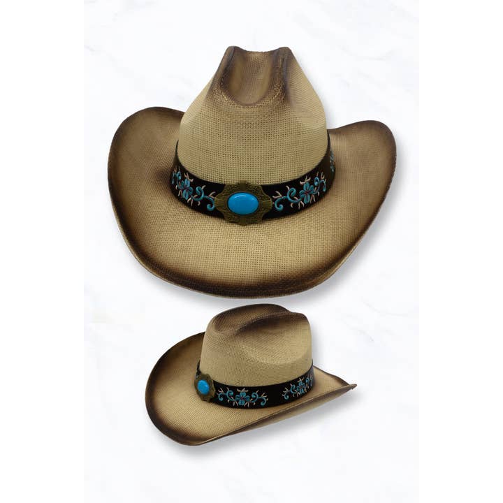 Suzie Q USA - Wholesale Cowboy Hat - Women's - Cowboy Hat with Turquoise Embroidered Concho Belt