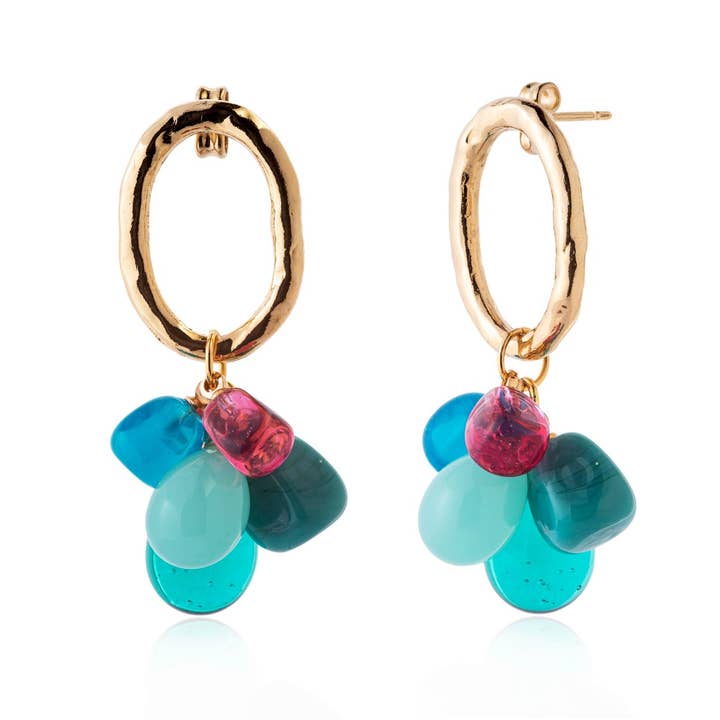 LALETI Murano glass earrings oval hoop L New teal for wholesale by Chama Navarro