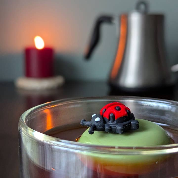 Float2infuse Tea Infuser - Wholesale Tea Strainer/Infuser - Lady Bug | Floating Tea Steeper | Green Base | Black/Red2