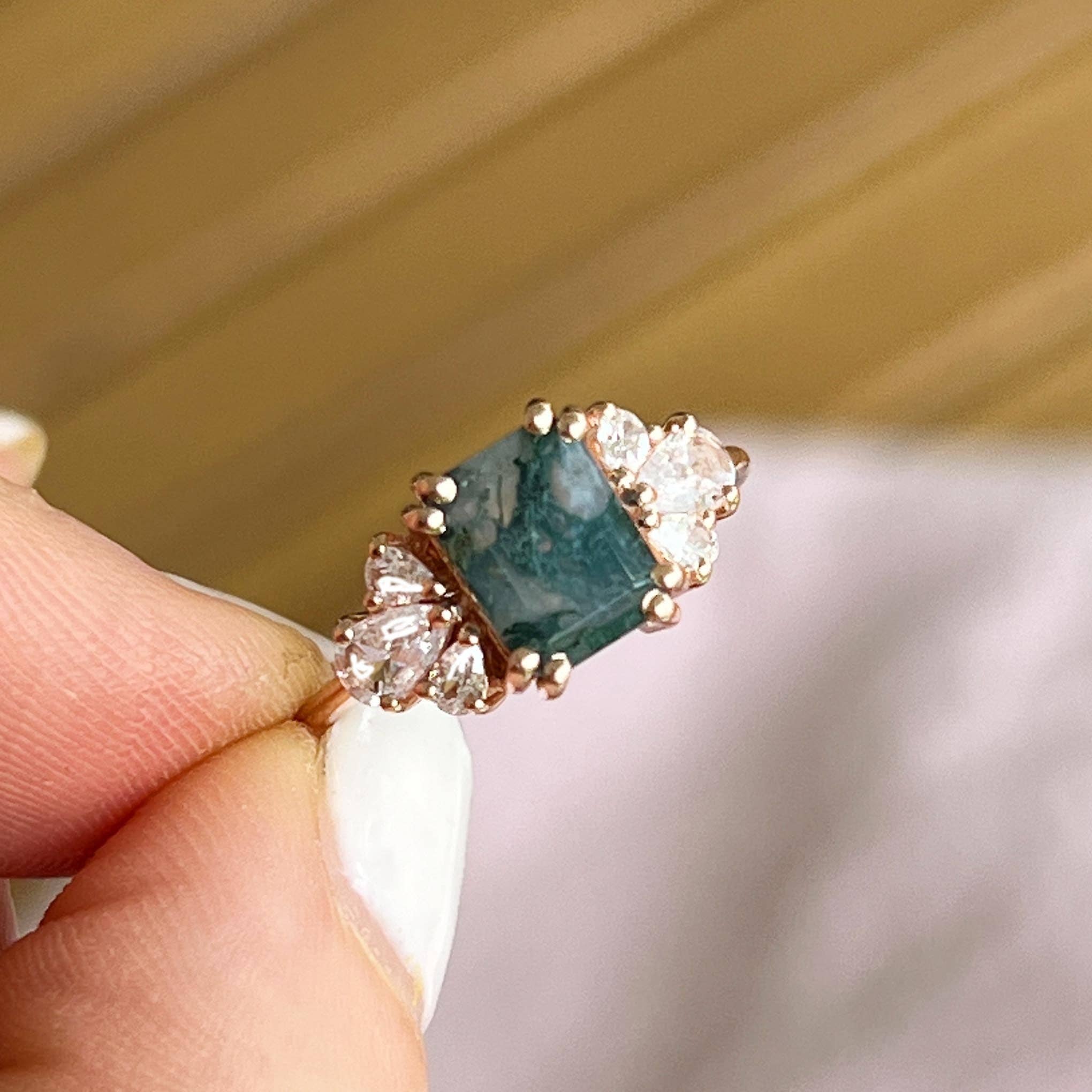 La Kaiser – wholesale Multi-stone ring – Rose Gold Moss Agate & Diamond Empress Ring2