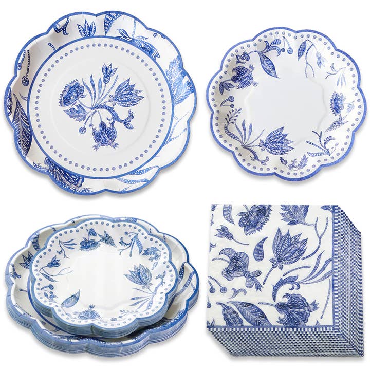 Kate Aspen - Wholesale Disposable Tableware Pack - Blue Willow 62 Piece Party Tableware Set (16 guests)