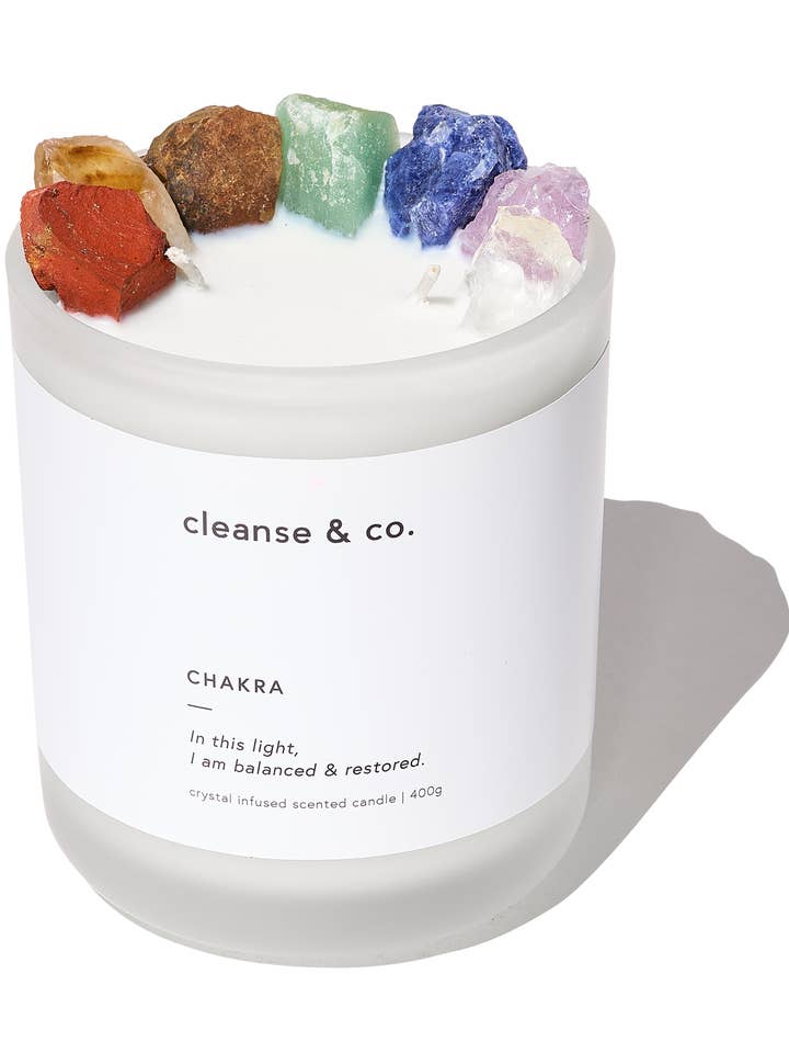 Vela de cristal Chakra: equilibrada y restaurada para venta al por mayor de Cleanse & Co.