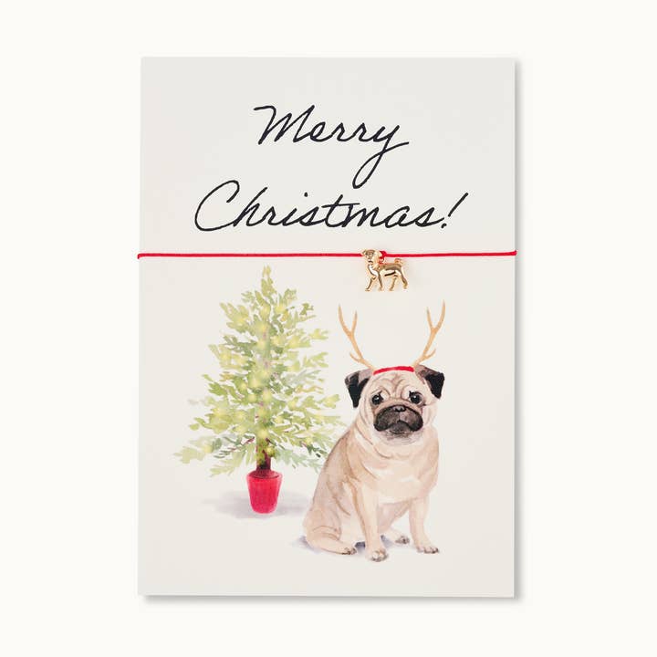 Bracelet Card: Merry Christmas Pug for wholesale by by Vivi.