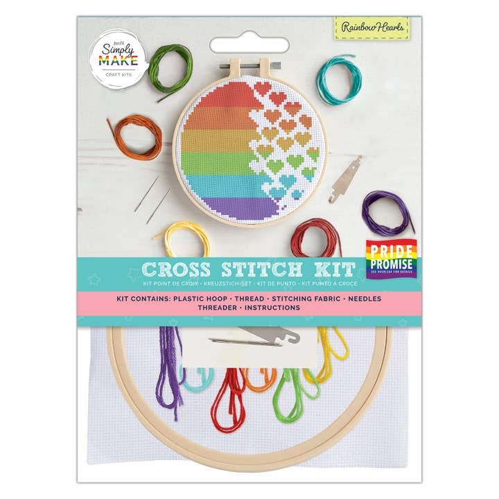Simply Make Cross Stitch Kit, Rainbow Hearts Design, 5" for wholesale by West Design Products