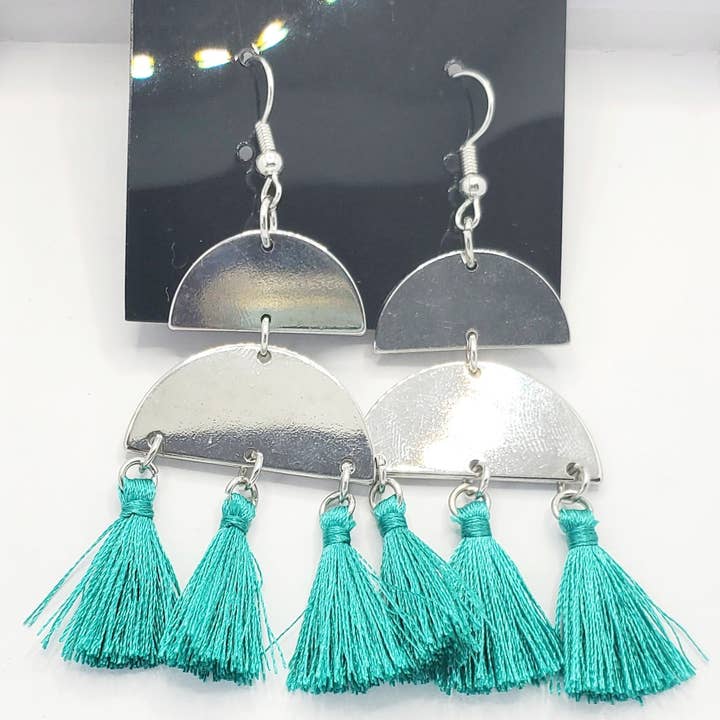 Tots And Tumblers Art – Engroshandel Hængeøreringe og creoløreringe – Sølv turkis kvast dingle øreringe3