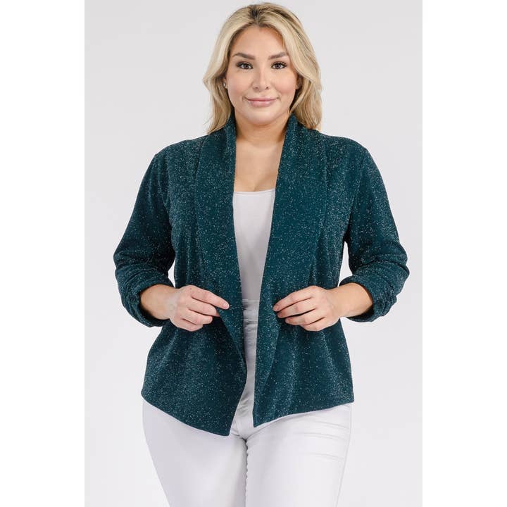 CHAQUETA BLAZER CON DRAPEADO DE LÚREX EN LA PARTE DELANTERA ABIERTA DE TALLA GRANDE para venta al por mayor de Curve Market