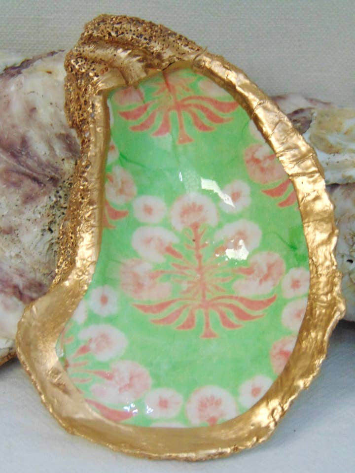 Cuenco de Concha de Ostra de Diseñador Poppy Love Rosa Verde para venta al por mayor de Lowcountry Linens