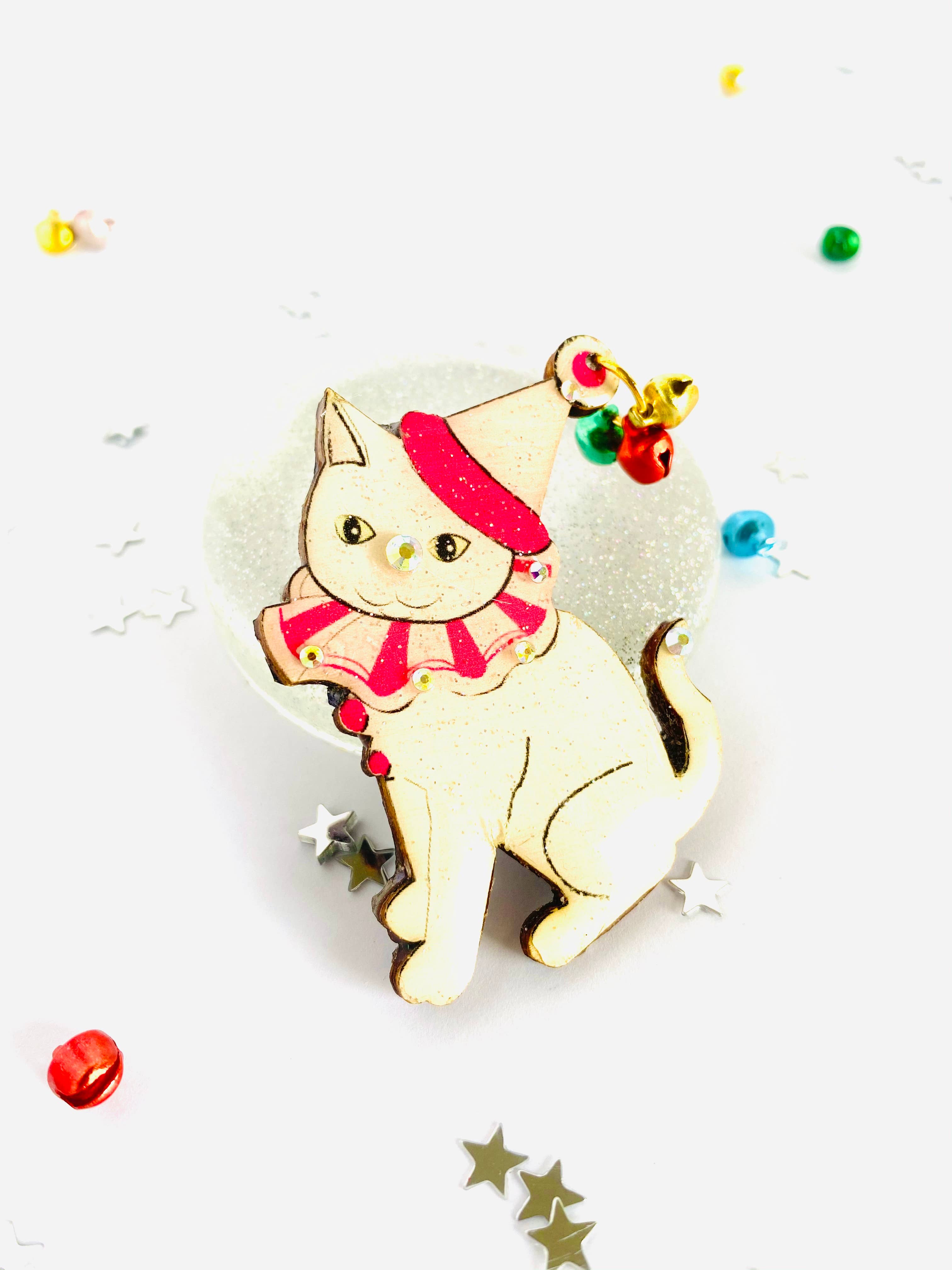 Rosie Rose Parker - Vente Broches - Broche clown en forme de chat scintillant, broche festive, broches de Noël1
