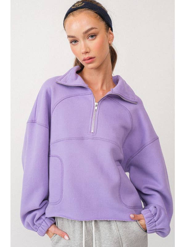Black PT17524 - Raelyn Oversized Half-Zip Top for wholesale on Faire