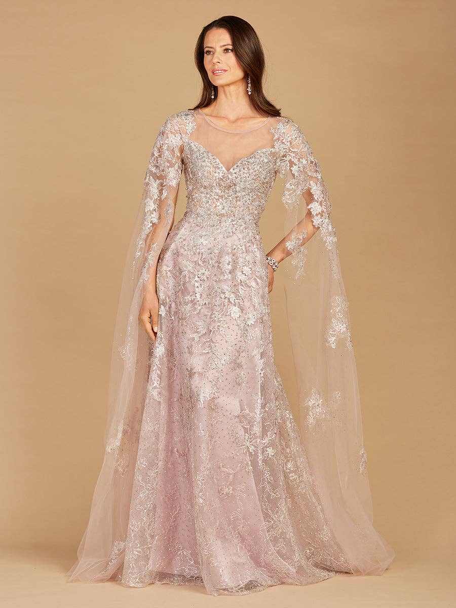 Lara New York - Wholesale Gown - Women's - Lace Gown with Cape Sleeves, Sweetheart Neckline0