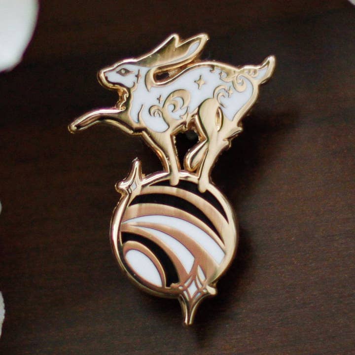 Gold Celestial Garden Dancing Cosmic Hare Hard Enamel Pin for wholesale by Keely Studios