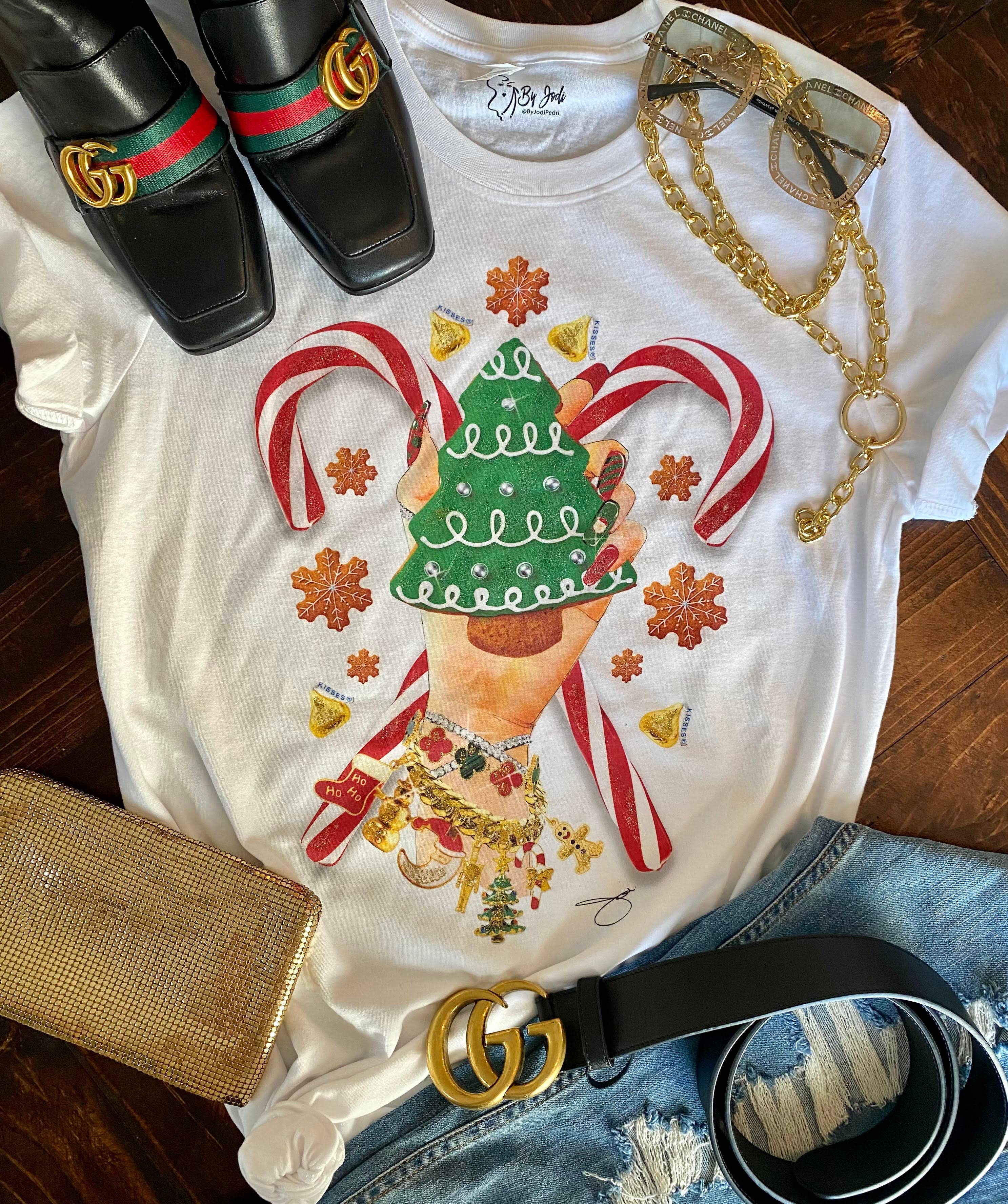 By Jodi LLC – Großhandel T-Shirt mit Siebdruck – Damen – Cookie Queen Weihnachts-T-Shirt, Grafik-T-Shirt, Sweatshirt